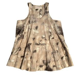 Marni Italy Sleeveless Popover Peplum Top Brown Tan Pockets Cotton Y2K 38 2 XS